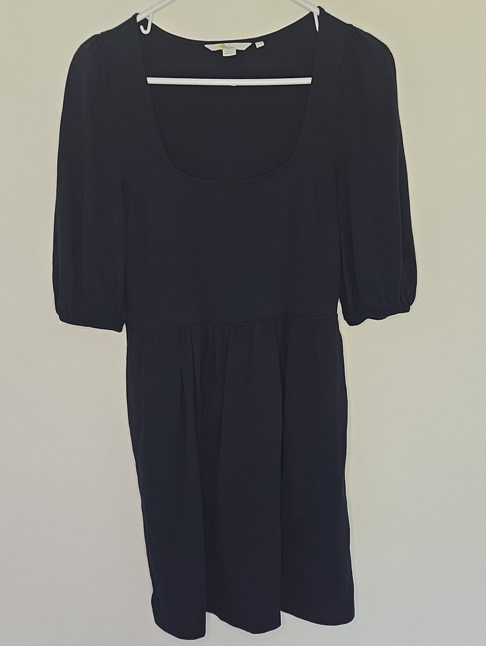 Boden 100% Cotton Scoop Neck Puff Sleeve Navy Dress Normcore Preppy 4